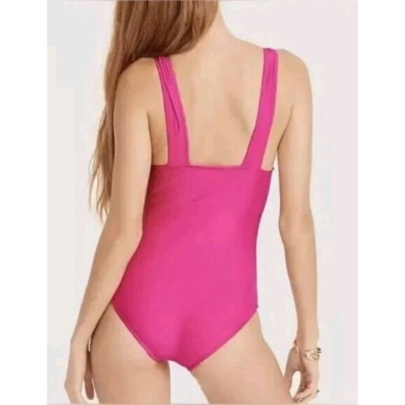 J. Crew Long-Torso Ruched V-Neck One Piece Swim Radiant Fuchsia Pink Size 6 (851 - Picture 3 of 5